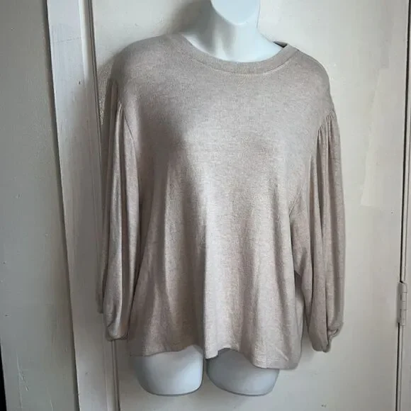 MAGASCHONI Oatmeal Heather Viscose Blend Blouson Sleeve Brushed Jersey Sweater-M - Picture 3 of 9